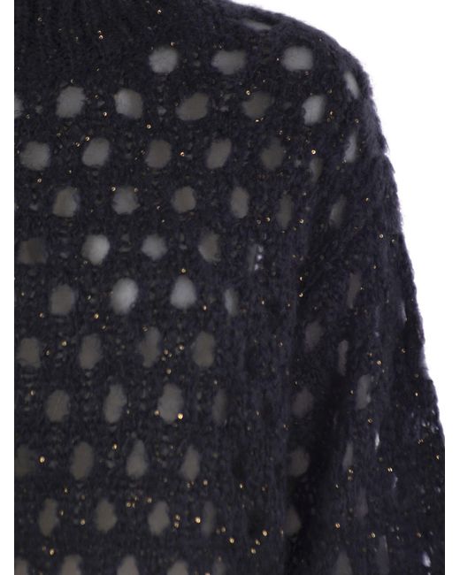 Brunello Cucinelli Blue High-Neck Knitted Sweater