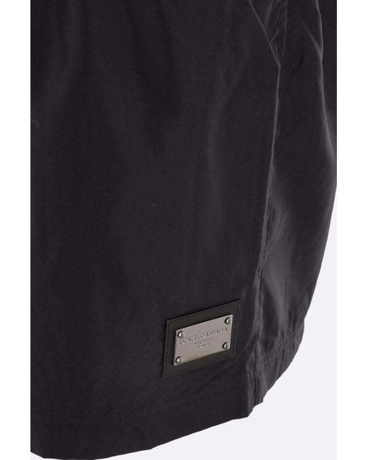 Dolce & Gabbana Black Logo-Plaque Drawstring Swim Shorts for men