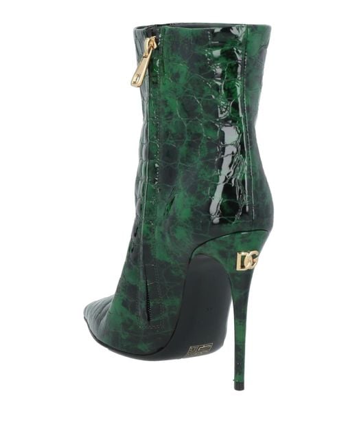 Dolce & Gabbana Green Croc-Embossed Ankle Boots