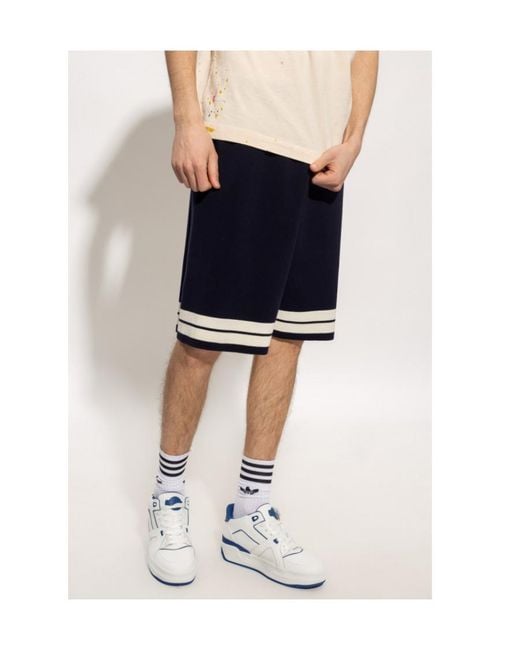 Palm Angels Blue Horizontal-Stripe Print Shorts for men