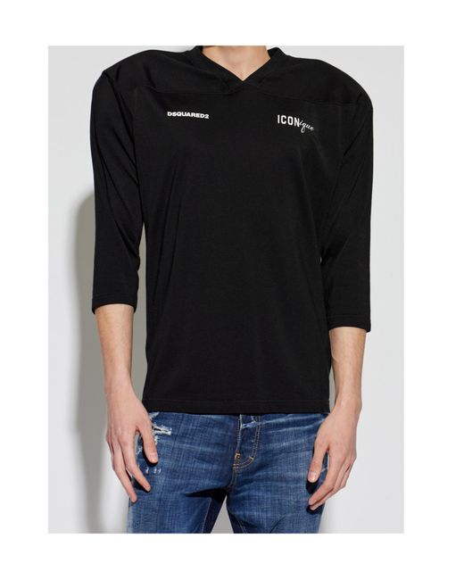 DSquared² Black Iconique Shoulder-Pad T-Shirt for men