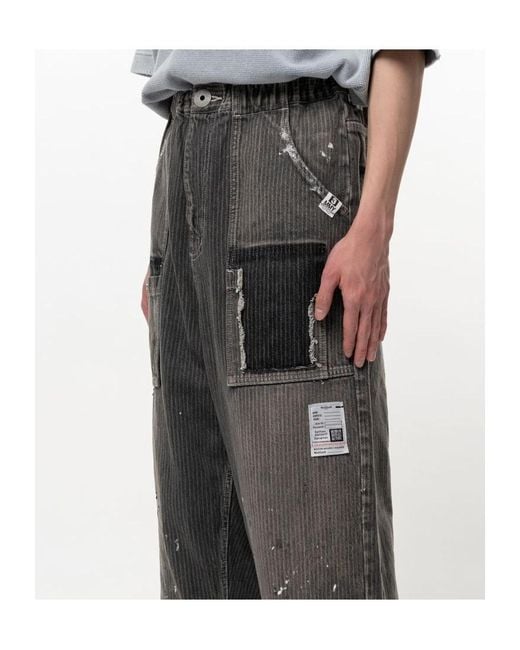 Maison Mihara Yasuhiro Gray Stripe Denim Bush Pants for men