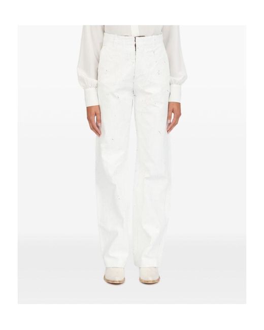 MM6 by Maison Margiela White Coated Trousers