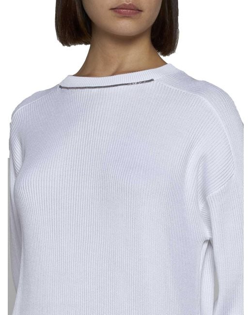 Brunello Cucinelli White Crewneck Knitted Jumper