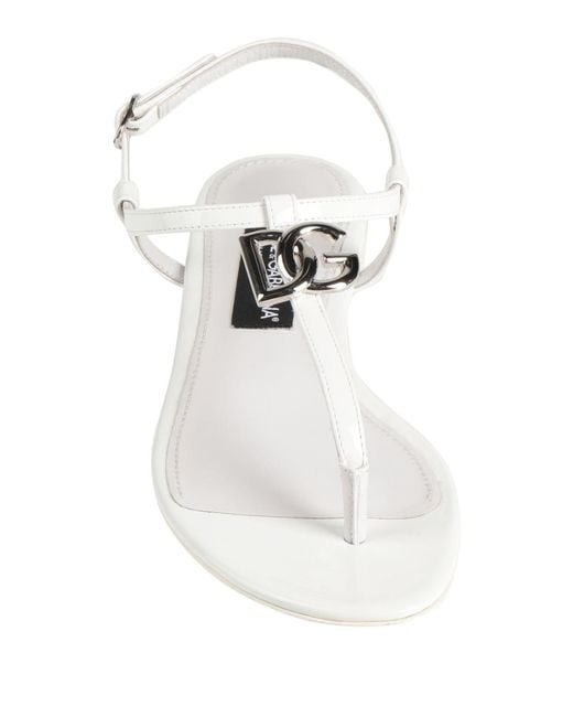 Dolce & Gabbana White Genuine Leather Patent Leather Sandals