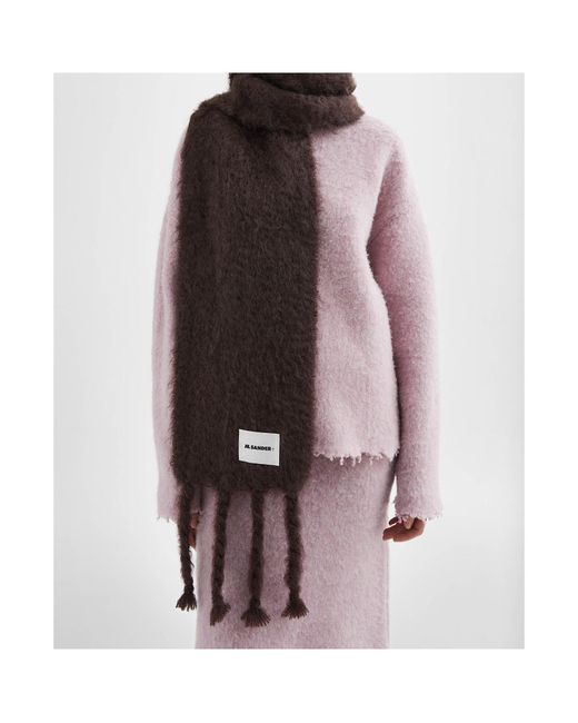 Jil Sander Black Logo Patch Fringe-Detailed Scarf