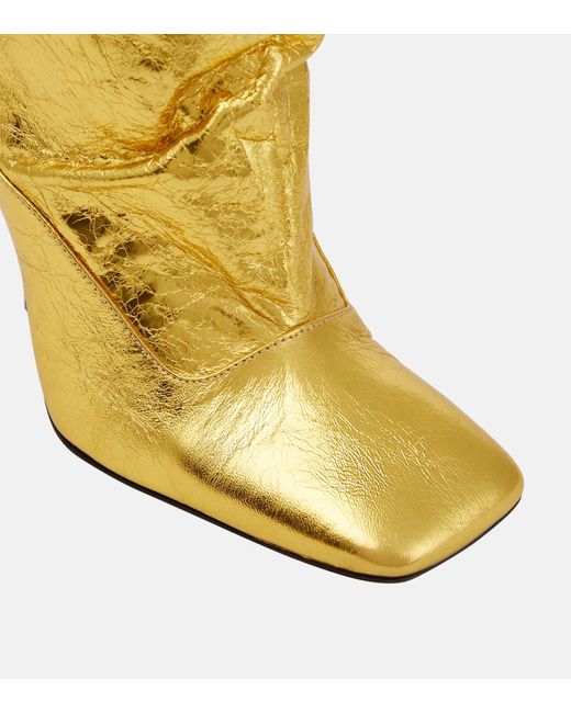 The Attico Yellow Sienna Crinkled Laminated Leather Knee-High Boots
