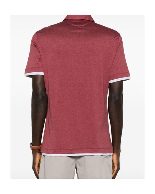 Brunello Cucinelli Red Short-Sleeve Polo Shirt for men