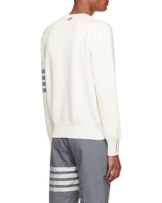 Thom Browne White Bar Crewneck Jumper for men