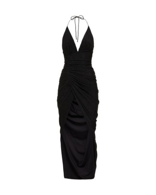 Alexandre Vauthier Black A Long Dress With Side Drapes Hanging From The Neck