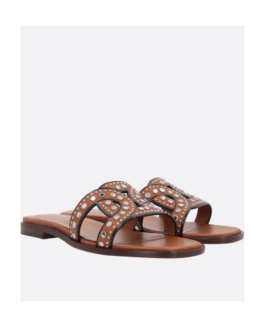 Tod's Brown Maxi Catena Stud-Embellished Sandals