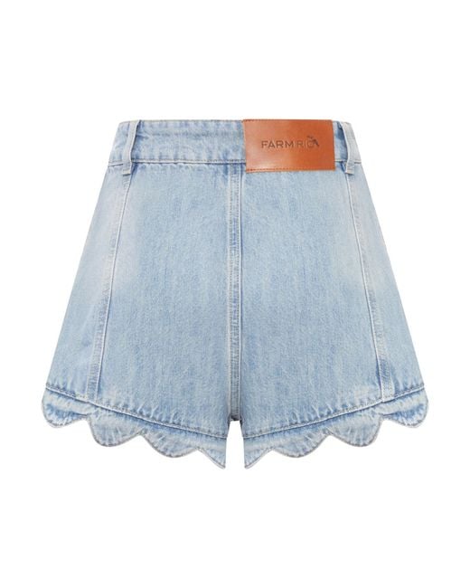 Farm Rio Blue Light Denim Romantic Wavy Hem Shorts