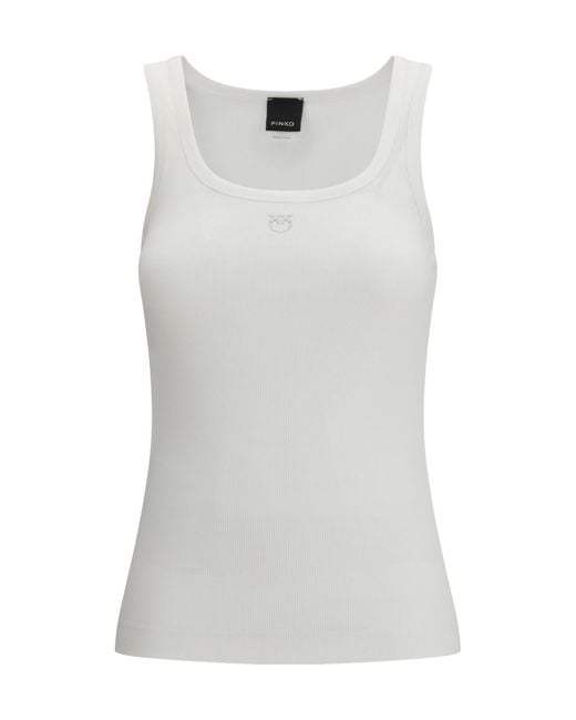 Pinko White Ribbed Tank Top With Love Birds Logo