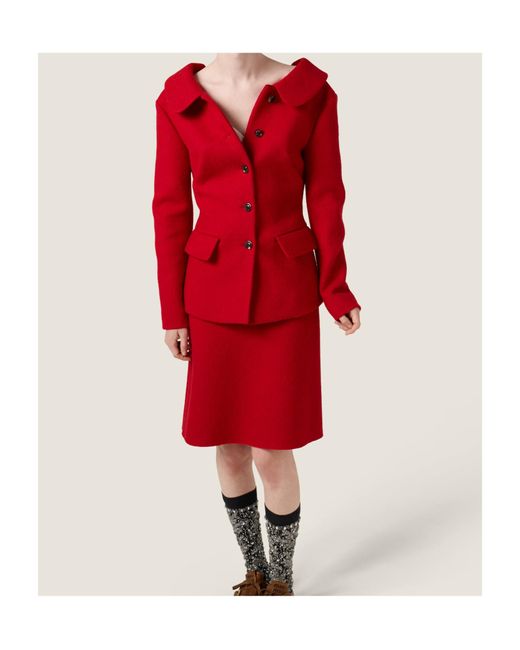 Miu Miu Red Zip-Up Midi Skirt
