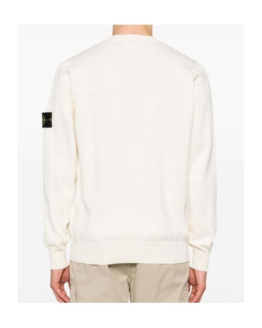 Stone Island White Round Neck Sweater for men