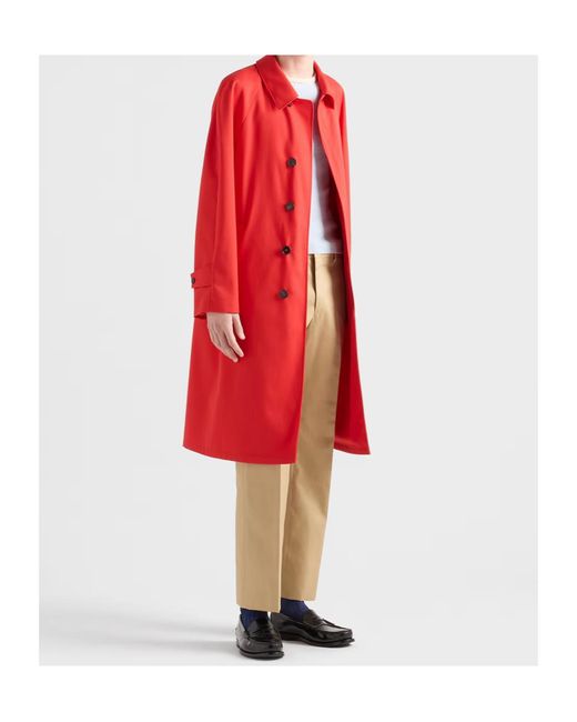 Prada Red Technical Gabardine Coat for men