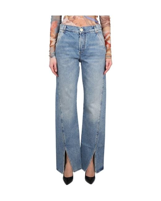 Balmain Blue Front-Slits Bootcut Jeans