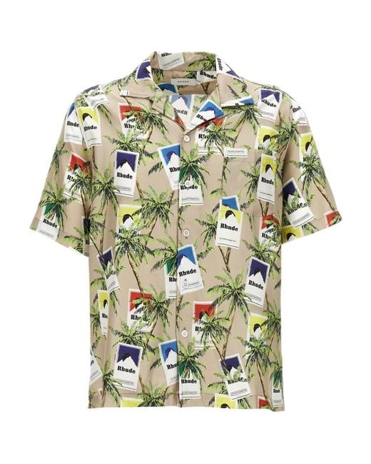 Rhude Green Cigarette-Printed Short-Sleeved Shirt for men