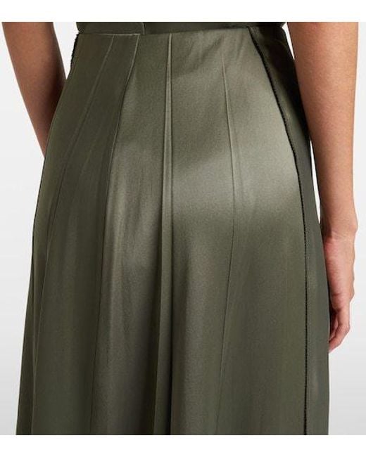 Vince Green Pleated Satin Midi Skirt