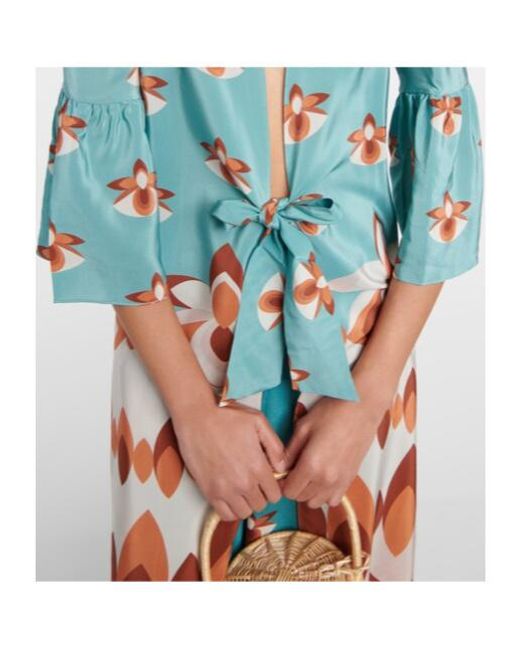 Adriana Degreas Blue Vintage Printed Silk Maxi Dress