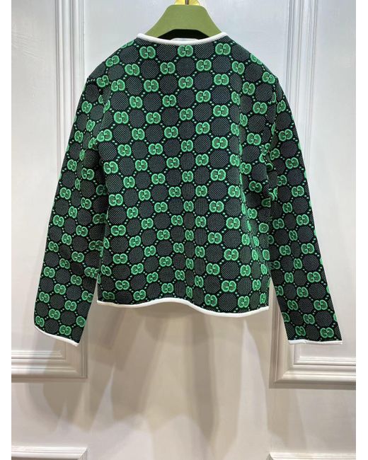 Gucci Green Gg Jacquard Zipped Cardigan