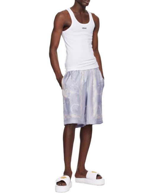 Versace White Logo Monogram Platform Slides
