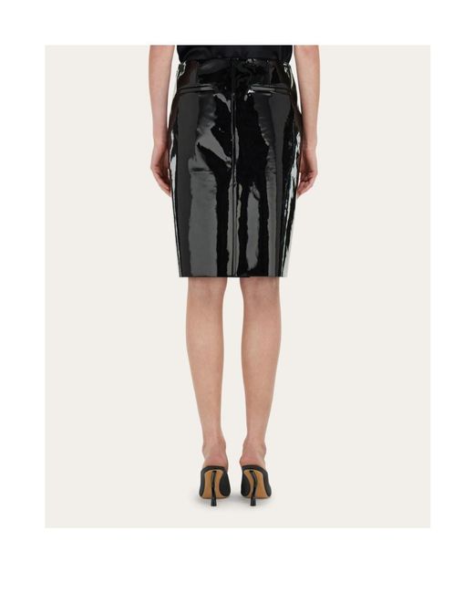 Ferragamo Black Patent Leather Pencil Skirt