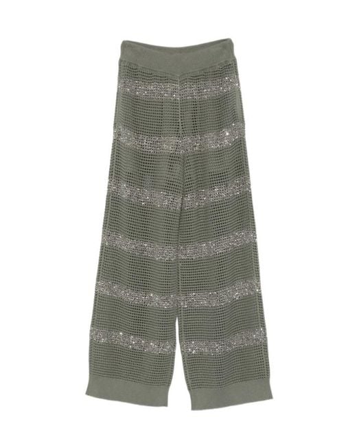 Brunello Cucinelli Gray Sequin Striped Trousers