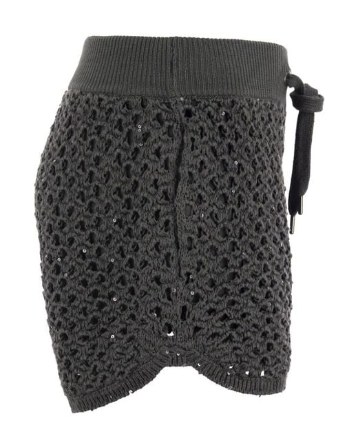 Brunello Cucinelli Gray Sequin-Embellished Crochet Short Shorts