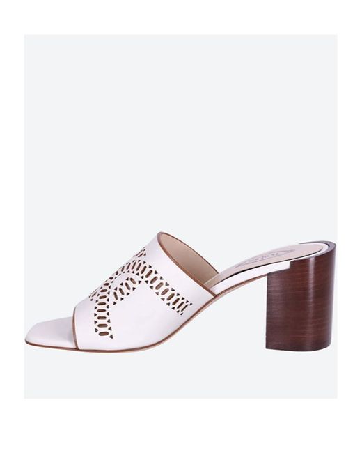 Tod's White Block Heel Slip-On Sandals