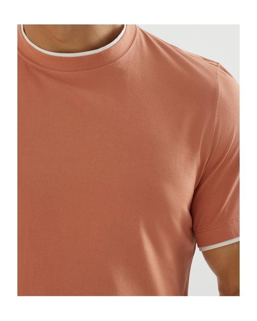 Brunello Cucinelli Brown Short Sleeved Crewneck T-Shirt for men