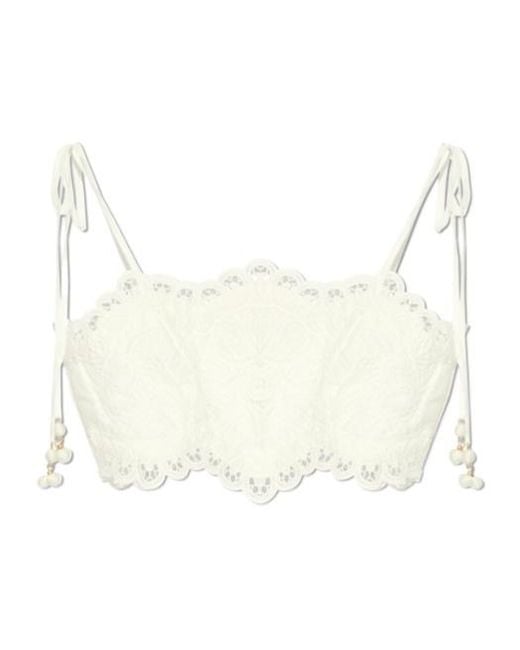 Zimmermann White Ottie Embroidered Cropped Top