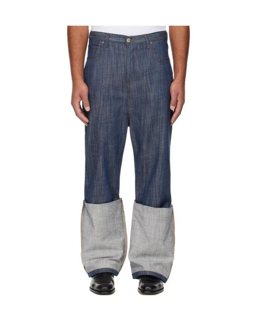 Edward Cuming Blue Turn-Up Drop-Down Jeans for men