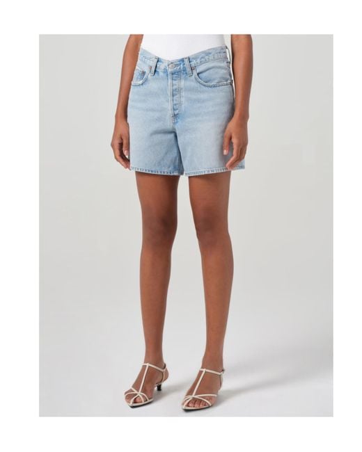 Agolde Blue Wide Leg Denim Shorts