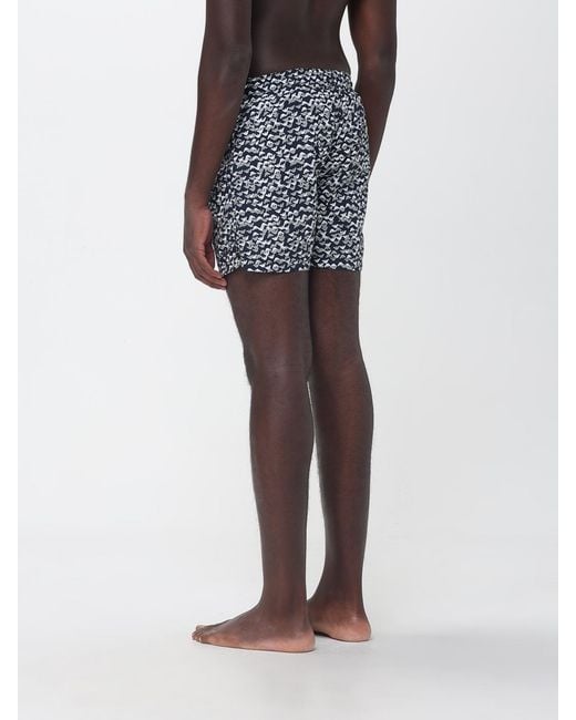 Emporio Armani Gray Monogram-Print Drawstring Swim Shorts for men