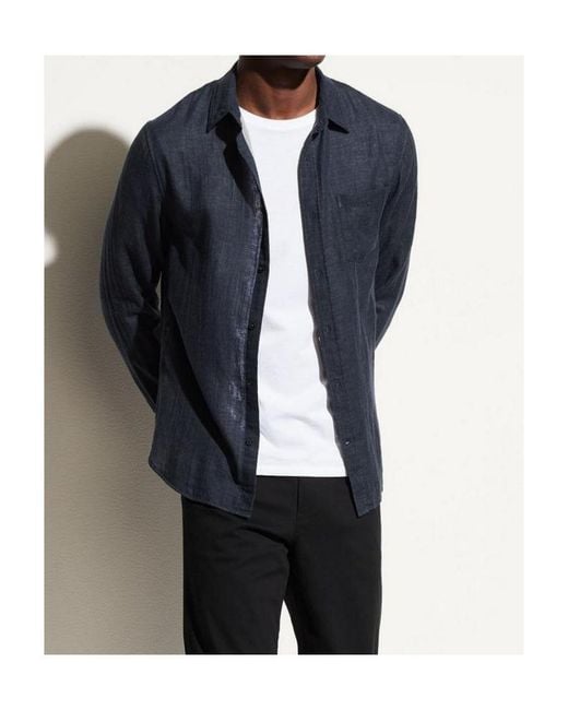 Vince Blue Long-Sleeve Cotton Shirt for men