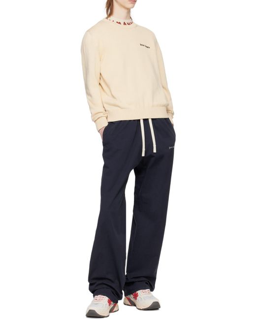 Palm Angels Blue Logo Embroidered Drawstring Pants for men