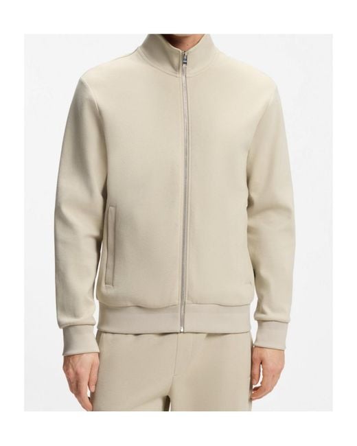 Boss Natural Long-Sleeve Zip-Up Cotton Sweatshirt for men