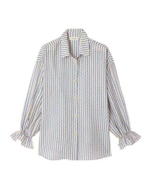 American Vintage Gray Zivow Striped Ruffled-Cuffs Shirt