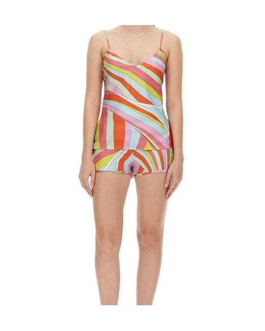 Emilio Pucci White Iride-Print Silk Camisole Top