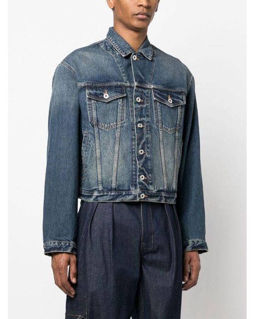 KENZO Blue Button-Up Cropped Denim Jacket for men