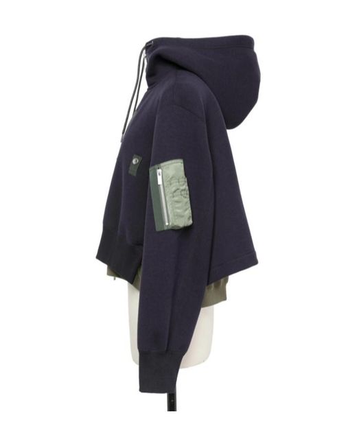 Sacai Blue Sponge Sweat X Nylon Twill Hoodie