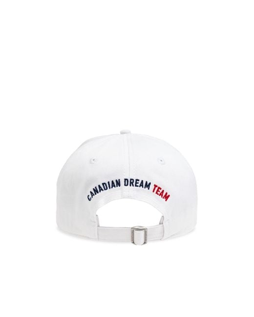 DSquared² White Logo Embroidered Baseball Cap for men
