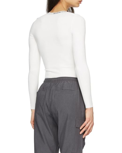 Alexander Wang White Logo-Print Long-Sleeved Top