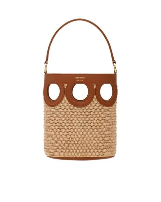 Ferragamo Brown Gancini Outline Bucket Bag