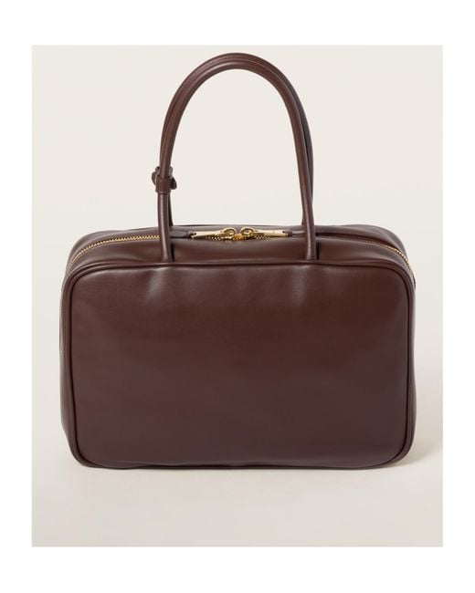 Miu Miu Brown Beau Logo-Debossed Zipped Tote Bag