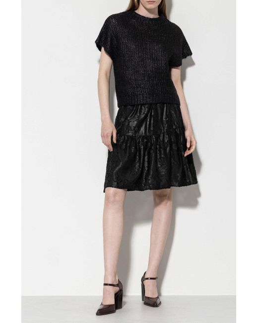 Luisa Cerano Black Flower Pattern Ruffled Skirt