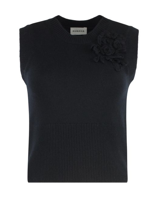 P.A.R.O.S.H. Black Loira Floral Embellished Knitted Vest