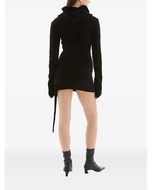 OTTOLINGER Black Hooded Zip-Front Mini Dress