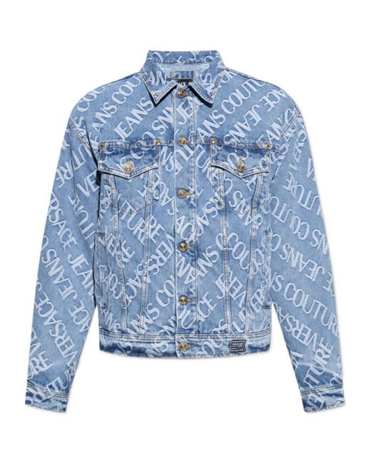 Versace Jeans Blue Lapel Long-Sleeved Denim Coat for men